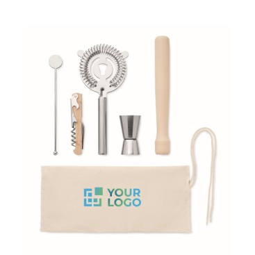 Cocktail kit with 5 essential tools in a cotton bag