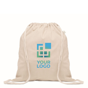 Natural-coloured recycled cotton and RPET drawstring bag, 140 g/m²