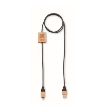 Charging cable with bamboo details, customisable, 60W