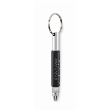 Multi-purpose keyring with black ink pen and tools