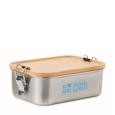 Steel lunch box, bamboo lid, leak-proof buckles, 750 ml