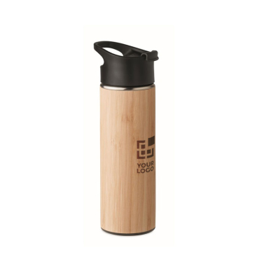 Double-walled stainless steel thermos with bamboo, 450 ml