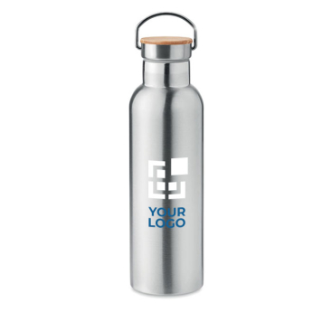 Stainless steel thermal bottle, bamboo lid and handle, 750 ml