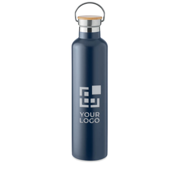 Double-walled insulated bottle with bamboo lid and handle