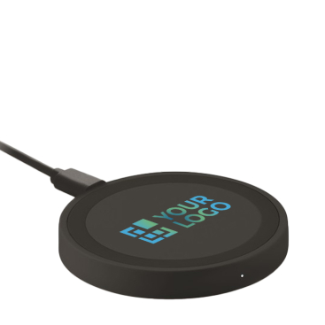 Black wireless phone charger with blue light indicator