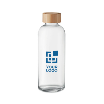 Branded glass bottle with leak-proof bamboo cap, 650 ml