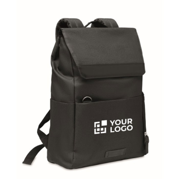 Recycled laptop backpack with zipper pockets in black, 15''