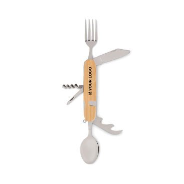 Collapsible multi-function metal cutlery set for camping