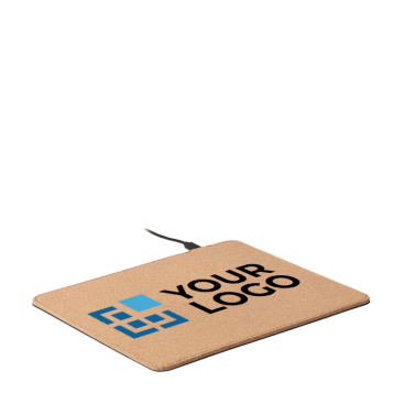 Cork mouse mat with wireless charger in beige