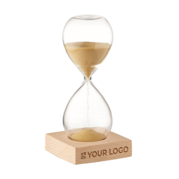 5-minute hourglass on a wooden base