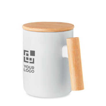 Mug with bamboo handle and lid for gifting, 380 ml