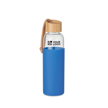 Glass drinking bottle, silicone cover, bamboo closure, 500 ml