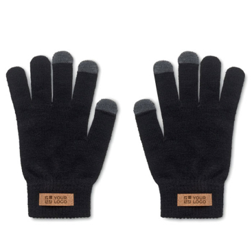 Tactile gloves made of RPET polyester with cork label