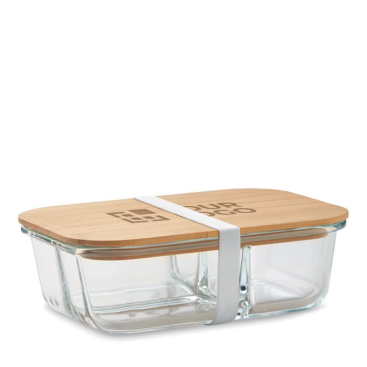 Glass lunch box with 3 compartments and bamboo lid, 800 ml