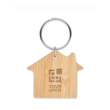 Affordable keyring made of bamboo in the shape of a house