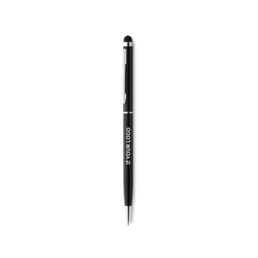 Slim ballpoint pen with touch stylus, in chrome with blue ink