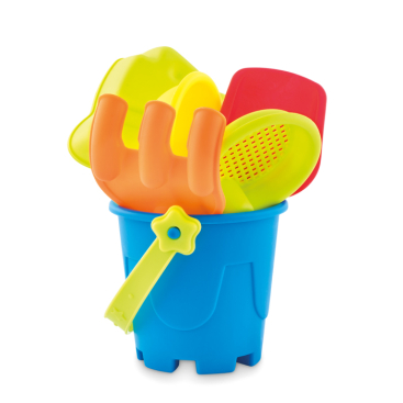 Beach toys for children with bucket, shovel, rake and 2 molds