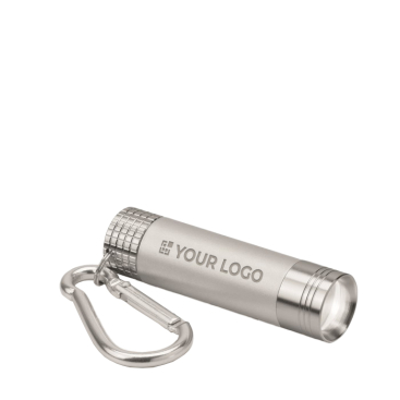 Flashlight with carabiner and LED illuminated logo for camping