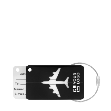 Aluminium luggage tag for bags with airplane motif