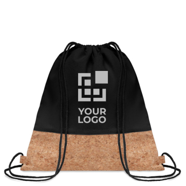 Cotton drawstring bag with cork detail, 160 g/m2