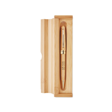 Bamboo ballpoint pen and case set with blue ink