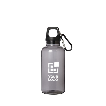 Transparent recycled plastic bottle with carabiner, 400 ml