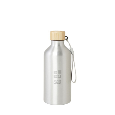 Recycled aluminium bottle with bamboo lid and strap, 500 ml