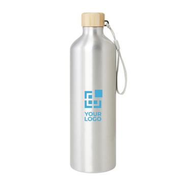 Large recycled aluminium bottle with bamboo lid and strap, 1 L