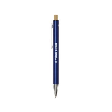 Recycled aluminium pen with bamboo push-button, black ink