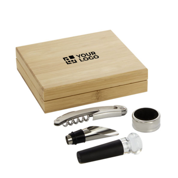 Set of 4 wine accessories in sustainable bamboo box