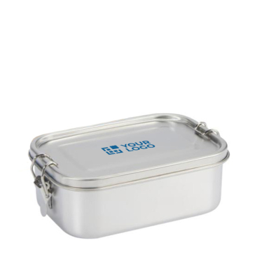 Corporate recycled steel lunch box with locking clips, 750 ml