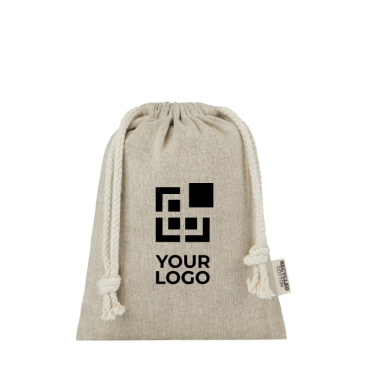 Small recycled cotton GRS bag with drawstring closure, 150 g/m²