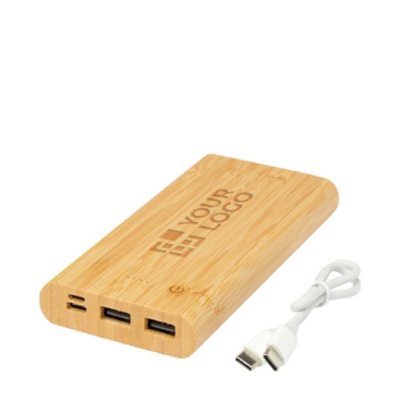 Bamboo power bank with LED and touch button, 10,000 mAh