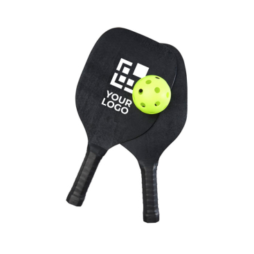 Set of black wooden paddles with 2 balls for events