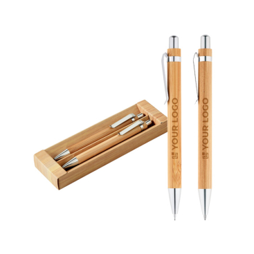 Ecological set with bamboo ballpoint pen and pencil