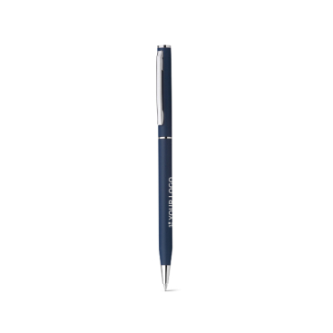 Rotatable metal ballpoint pen with blue ink