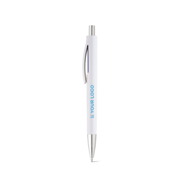 Ballpoint pen with metal push button blue ink