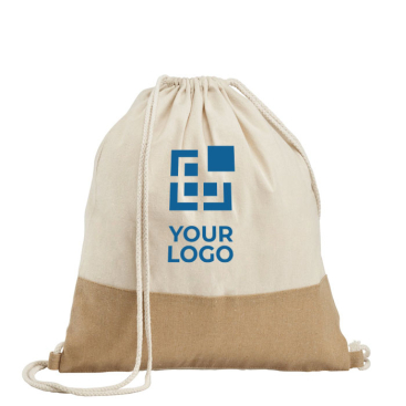 Gym bag made of 160 g/m2 cotton, jute detail, natural