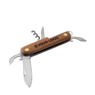 Pocket knife, stainless steel & wood with 5 different functions