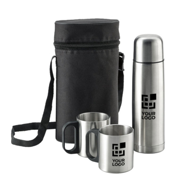 Set with thermos flask and 2 drinking cups in bag