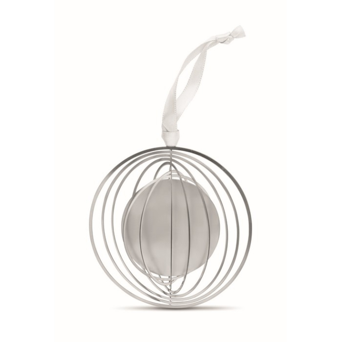 Round, stainless steel, hanging Christmas tree decoration