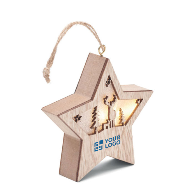 Wooden Christmas star with lights and cord for hanging