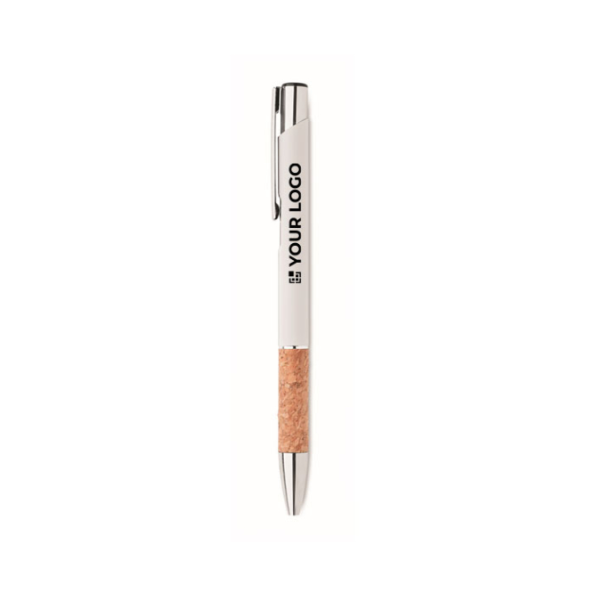 Retractable ballpoint pen with cork details and blue ink