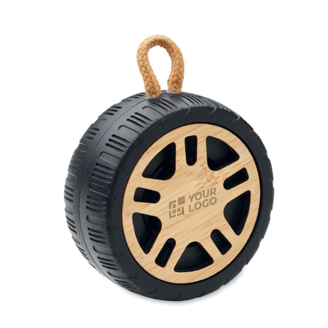 Wireless speaker in the shape of a tyre with a hand strap