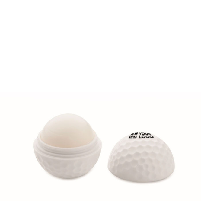 Golf ball shaped lip balm with vanilla aroma, SPF 10