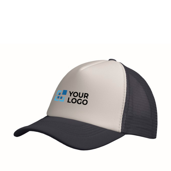 Polyester baseball cap with white front panel, 150 g/m2