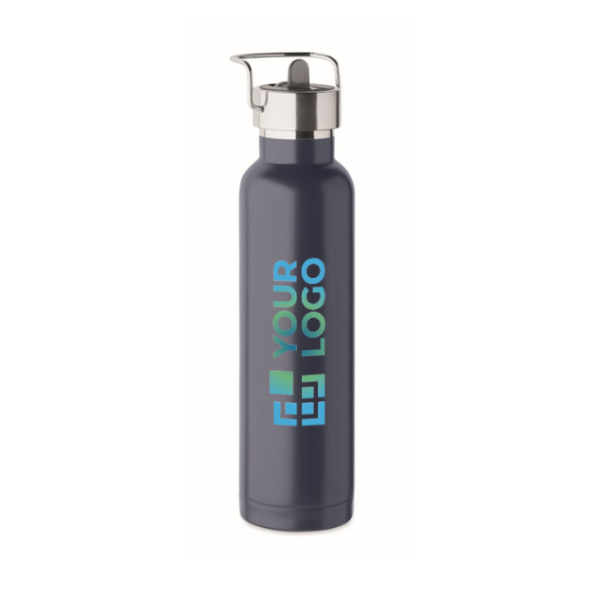 Recycled stainless steel thermal bottle with straw and handle, 660ml