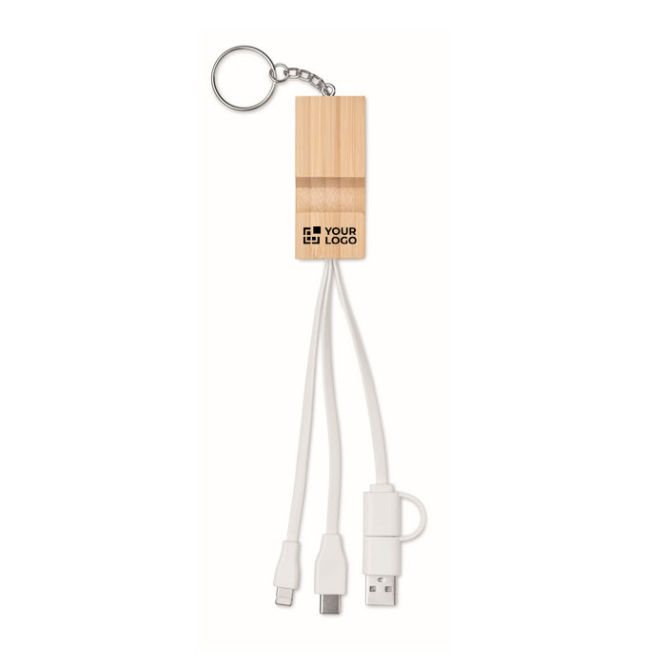 Bamboo keyring with phone stand and chargers