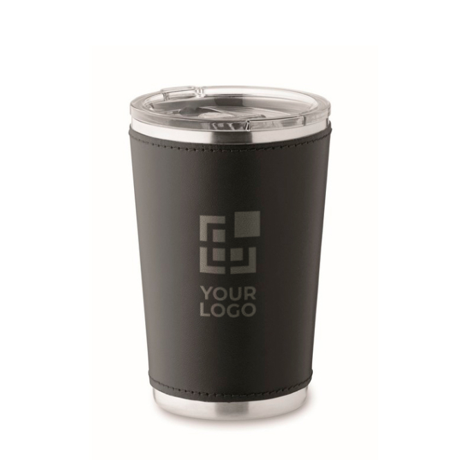 Stainless steel tumbler with removable faux leather sleeve, 350 ml