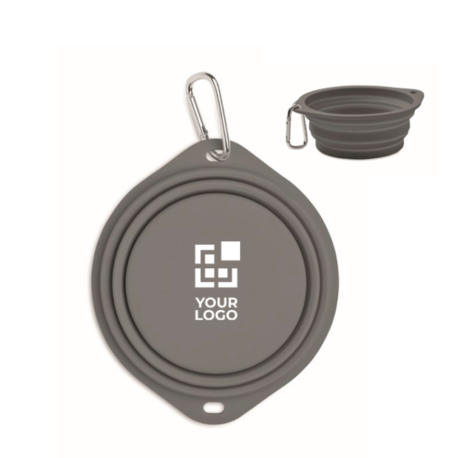 Foldable plate for eating or drinking with carabiner for pets